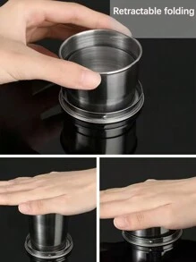 1pc Lightweight Folding Stainless Steel Cup, Portable High-Temperature Resistant Retractable Rinse Cup, Small Water Cup For Outdoor Travel