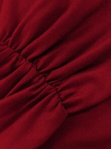 1 Peça Vestido Longo Elegante Feminino com Ombros à Mostra, Manga Longa, Ajustado, Franzido, com Fenda Lateral, de Volta às Aulas para Outono/Inverno, Design Bardot para Festa de Natal e Ano Novo, Vestido de Festa do Dia dos Namorados - Vinho - Visão 7