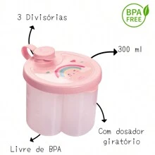 Pote para leite em pó bebe 3 divisórias