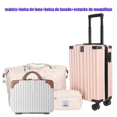Conjunto de mala rosa de 4 peças/mala de transporte à prova d'água/mala com rodinhas laterais macias/bolsa de viagem leve com rodas,/conjunto de bagagem com bolsa (mala + bolsa de viagem + bolsa de lavagem + estojo de maquiagem), roda de 20 polegadas silenciosa universal, viagem de negócios unissex/ escola/férias/estudo no exterior essencial, grande capacidade pode armazenar roupas molhadas separadamente, com ganchos e puxadores, capa dura leve com TSA Cadeado, presente ideal para estudantes, itens essenciais para viagens de inverno, bolsas e malas, presentes de Natal, presentes de Dia dos Namorados.