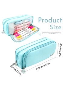 Large Capacity Fabric Pencil Case Layer/Double Sided Pen Bag Pencil Case/School/Office/College YD Stationery Back To School - 淺藍色 - 查看 3