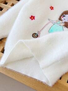 M.Dian xi 2025 Spring/Autumn Children Cartoon Sweater, Young Girl Round Neck Thermal Lined Thickened Plush Pullover, Knitted Top