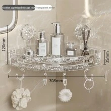 1pc Bathroom Corner Shelf With Hook Wall Mounted Corner Storage Rack Towel Bar No Drill Space Shower Storage Rack Bathroom Organizer Home Bathroom Decor Summer - Multicolor - View 9