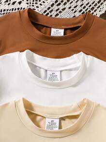 Bộ 3 áo thun tay ngắn cổ tròn in họa tiết trái tim và chữ cho bé gái, thời trang trẻ em, thoải mái, thoáng khí, mặc thường ngày mùa xuân/hè - Nhiều màu - Xem 3