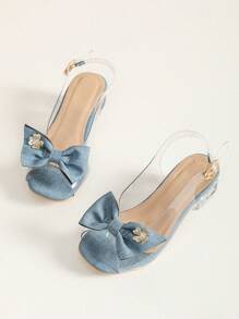 儿童高跟凉鞋，女童蓝色凉鞋，儿童夏季凉鞋，透明高跟凉鞋，时尚童鞋 - 藍色 - 查看 6