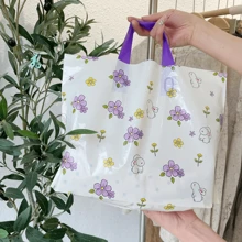 100个小兔子花朵礼品手提袋，女士购物服装包装袋，可爱兔子收纳袋，适合情人节、派对节日、生日礼物包装袋