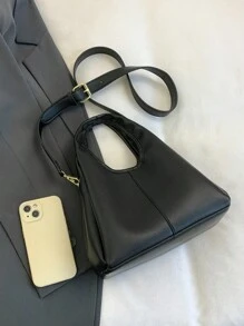 Bolso de mujer de estilo cubo, diseño elegante y minimalista, gran capacidad, color caqui, estilo de bandolera - Negro - Ver 6