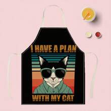 1 Stück Leinen Katzen- und Hunde-Muster Schürze, kreativ Lustiger Muster Haus-Reinigungsschürze, wasserdicht und ölfest, leicht zu reinigen Küche Kochen Backen Schürze, kreative Haus-Schürze, Arbeitsuniform