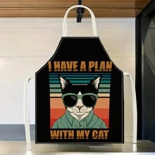 1 Stück Leinen Katzen- und Hunde-Muster Schürze, kreativ Lustiger Muster Haus-Reinigungsschürze, wasserdicht und ölfest, leicht zu reinigen Küche Kochen Backen Schürze, kreative Haus-Schürze, Arbeitsuniform