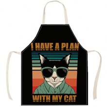 1 Stück Leinen Katzen- und Hunde-Muster Schürze, kreativ Lustiger Muster Haus-Reinigungsschürze, wasserdicht und ölfest, leicht zu reinigen Küche Kochen Backen Schürze, kreative Haus-Schürze, Arbeitsuniform