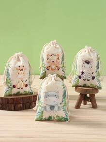 6 件丛林动物风格礼品袋，抽绳储物袋，性别揭示生日婚礼家庭节日派对礼品包装用品礼品袋，圣诞节 - 彩色 - 查看 3