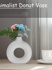 1pc Nordic Style Creative Donut Shaped Plastic Flower Vase, Decoration For Home, Living Room, Dining Table Home Decor Room Decor Glass Vase - Beige - View 4