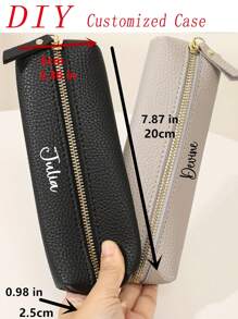 1pc Customized Leather Pencil Case, Personalized Storage Pouch (With Random Zipper Pulls), Waterproof & Stain-Resistant, Can Be Customized According To Your Unique Design (Photo, Name, Illustration), Lightweight & Portable Zipper Makeup Bag, Pencil Case, Classic Style Pencil Box, Suitable For School/Students/Back To School Season, Unisex - Multicolor - View 10