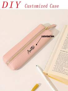 1pc Customized Leather Pencil Case, Personalized Storage Pouch (With Random Zipper Pulls), Waterproof & Stain-Resistant, Can Be Customized According To Your Unique Design (Photo, Name, Illustration), Lightweight & Portable Zipper Makeup Bag, Pencil Case, Classic Style Pencil Box, Suitable For School/Students/Back To School Season, Unisex - Multicolor - View 7