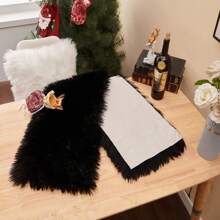Pink Faux Fur Table Runner/Flag, Suitable For Christmas, Wedding, Party, Holiday, Birthday, Home & Farm Dining Table Decor, White Polyester Fiber Table Cloth