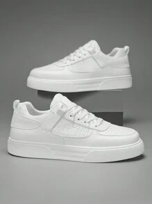 Plus Size Men's White Casual Sneakers, New Design Fashion Sports Vulcanized Shoes