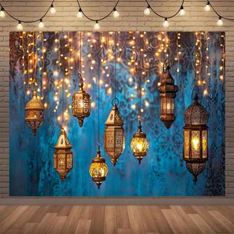 A Festive Celebration Background Cloth - Lamadan Karim Polyester Banner, Suitable For Families And Studios, Perfect For Party Decoration And Photo Booths