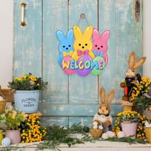 Carteles de puerta de entrada con conejito de Pascua, ganchos de puerta de madera con conejito lindo para decoraciones de pórtico exterior, coronas de Pascua de huevos de primavera de madera para colgar en pared interior, decoración del hogar, decoración de habitación, decoración de pared