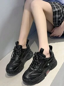 Giày thể thao đế dày thời trang cho nữ, tăng chiều cao, giày thể thao thường ngày cho mùa hè - màu đen - Xem 2