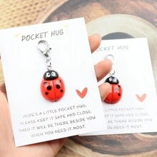 迷你瓢虫励志钥匙扣瓢虫爱好者礼物好运礼物送给朋友最好的朋友汽车配件包饰学校卡通可爱哥特 Y2k 包挂绳带身份证夹汽车配件包饰 - 彩色 - 查看 3