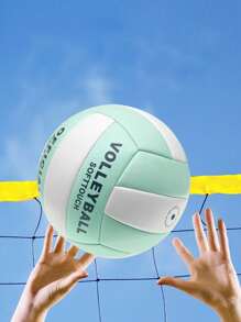 1 pelota de voleibol de PU suave con costura de máquina para uso especial de entrenamiento en la escuela secundaria, interior/exterior - blanco verde - Ver 11