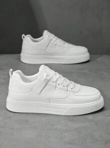 Plus Size Men's White Casual Sneakers, New Design Fashion Sports Vulcanized Shoes