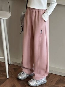 Tween Girl Casual Long Pants, Fashion Versatile Tween Girl Straight-Leg Pants, Children's Pants, Spring & Autumn - Pink - View 3