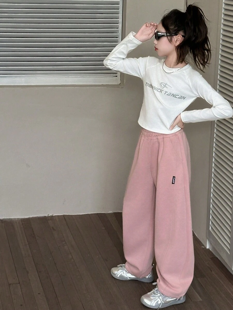 Tween Girl Casual Long Pants, Fashion Versatile Tween Girl Straight-Leg Pants, Children's Pants, Spring & Autumn - Pink - View 1