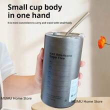 600ML 旅行咖啡杯不锈钢保温杯防漏茶杯咖啡杯车载真空水壶便携式礼物、水瓶，适用于户外、露营 - 灰色 - 查看 3