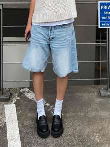 NVFelix 2025 New Women's Y2K Street Summer Casual Outdoor Hot Fashion Five-Point Shorts Straight-Leg Washed Jeans - Medium Wash - View 3