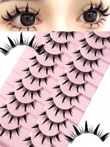 Pestañas postizas de estilo manga, look húmedo, estilo tailandés, anime, cosplay, de 18 mm, con púas, gruesas y dramáticas, tipo muñeca, estilo japonés y coreano, 10 pares - Pestañas Spiky Manga - Ver 2