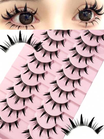 Pestañas postizas de estilo manga, look húmedo, estilo tailandés, anime, cosplay, de 18 mm, con púas, gruesas y dramáticas, tipo muñeca, estilo japonés y coreano, 10 pares
