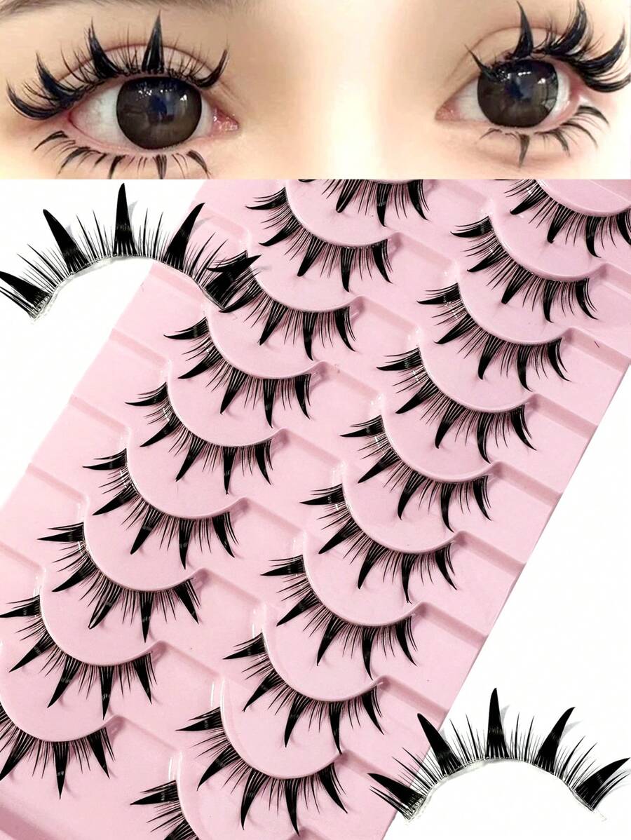 Pestañas postizas de estilo manga, look húmedo, estilo tailandés, anime, cosplay, de 18 mm, con púas, gruesas y dramáticas, tipo muñeca, estilo japonés y coreano, 10 pares