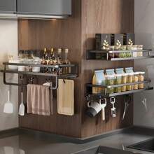 Estante de Aluminio Montado en la Pared Multifuncional para Almacenamiento de Especias en la Cocina Solución de Gestión de Espacio en la Cocina Accesorios de Cocina - 30cm gris - Ver 7