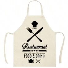1pc Cat Pattern Linen Kitchen Apron, Creative Funny Fashionable Printed Home Cleaning Apron, Waterproof Anti-Oil Easy To Wash Cooking Baking Apron, Creative Home Apron, Work Uniform