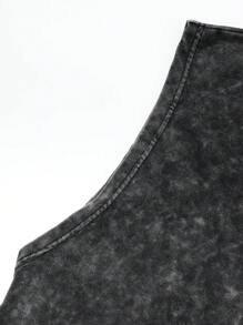 Shwiy 男士做旧水洗宽松无袖连帽朋克摇滚乐队背心，适合音乐节和演唱会，黑色连帽背心