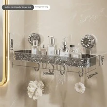 1pc Bathroom Corner Shelf With Hook Wall Mounted Corner Storage Rack Towel Bar No Drill Space Shower Storage Rack Bathroom Organizer Home Bathroom Decor Summer - Multicolor - View 8