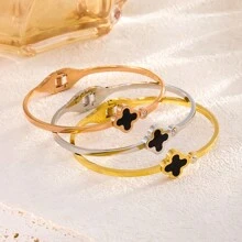 Pulseira de trevo de quatro folhas em aço titânio 18k, novo estilo moderno e popular com diamantes
