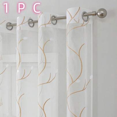 1 bucată perdea albă semi-transparentă asemănătoare inului cu model de broderie florală, potrivită pentru camera de zi și dormitor