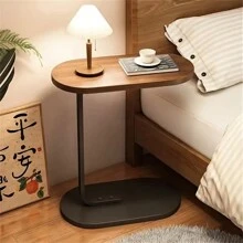 Elegant Walnut C-Shaped Sofa Side Table - Modern Wood & Iron Structure, Sturdy Black Frame - Perfect Choice For Living Room And Bedroom Decor, Compact Design Suitable For RV And Home, Easy To Carry, Sofa End Table