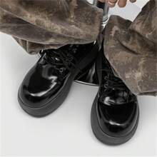 Men's Solid Color Punk Style Chunky Boots, Comfy Non Slip Lace Up Casual Shoes For Men's Outdoor Activities Boots
