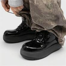 Men's Solid Color Punk Style Chunky Boots, Comfy Non Slip Lace Up Casual Shoes For Men's Outdoor Activities Boots