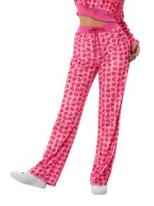 Female Short Coat, Heart Print Long Sleeve Tops With Zipper And Pockets For Spring Fall, Red, S/M/L - Red Pants - View 5