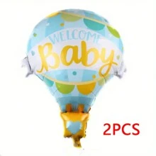 2pcs Red & Blue WELCOME BOBY Hot Air Balloon Shaped Foil Balloons, Gender Reveal Party, Birthday, Celebration Decoration, Atmosphere Background Layout, Indoor Decor, Party Supplies