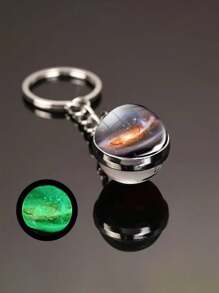 发光星球钥匙扣套装，太阳系玻璃/合金金属地球仪钥匙扣，球形行星/宇宙图案，生日/节日装饰礼物，女士带环钥匙扣 - 彩色 - 查看 2