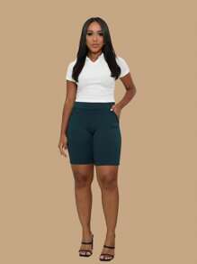 Women's Bermuda Shorts Social Tailoring For Elegant Women - Army Green - View 2