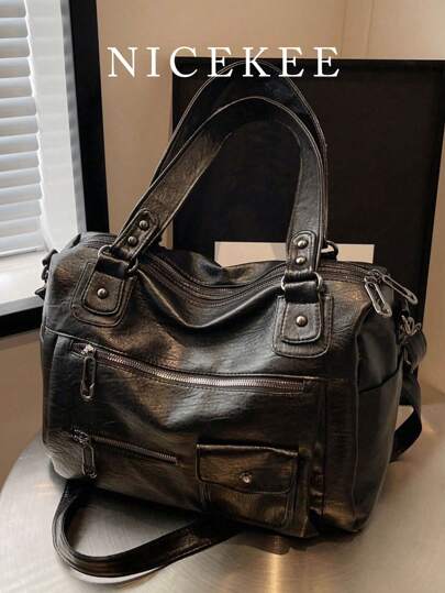 大容量、超热、高端手感包、新款单肩斜挎包、商务旅行行李包、女士时尚、休闲、复古、百搭手提包、简约手提包、中世纪摩托包、复古风格女士复古包、女士手提包