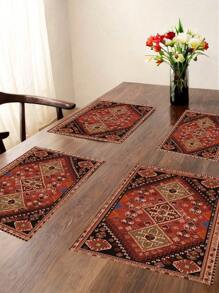 4 Pcs Vintage Bohemian Placemats, Carpet Pattern Printed Table Mats, Dining Room Kitchen Farmhouse Home Decor For Family Holiday Party Wedding
