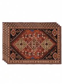 4 Pcs Vintage Bohemian Placemats, Carpet Pattern Printed Table Mats, Dining Room Kitchen Farmhouse Home Decor For Family Holiday Party Wedding