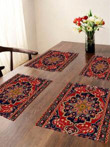 4 Pcs Vintage Bohemian Placemats, Carpet Pattern Printed Table Mats, Dining Room Kitchen Farmhouse Home Decor For Family Holiday Party Wedding - Red Violet - View 1